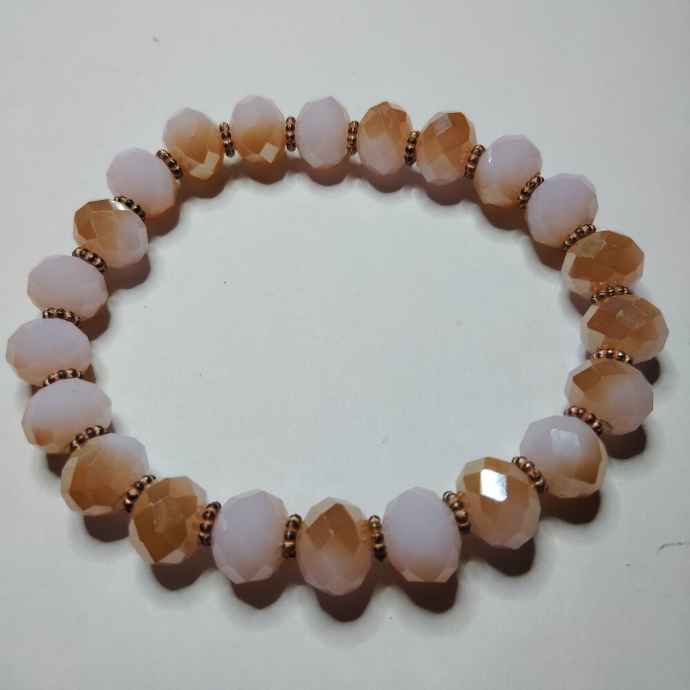 Faceted Gradient Glass Beads Blush Champagne w/ Gold Tone Spacers Vintage